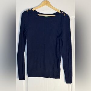 Lauren Ralph Lauren Navy Cable Cotton Knit Sweater, Large